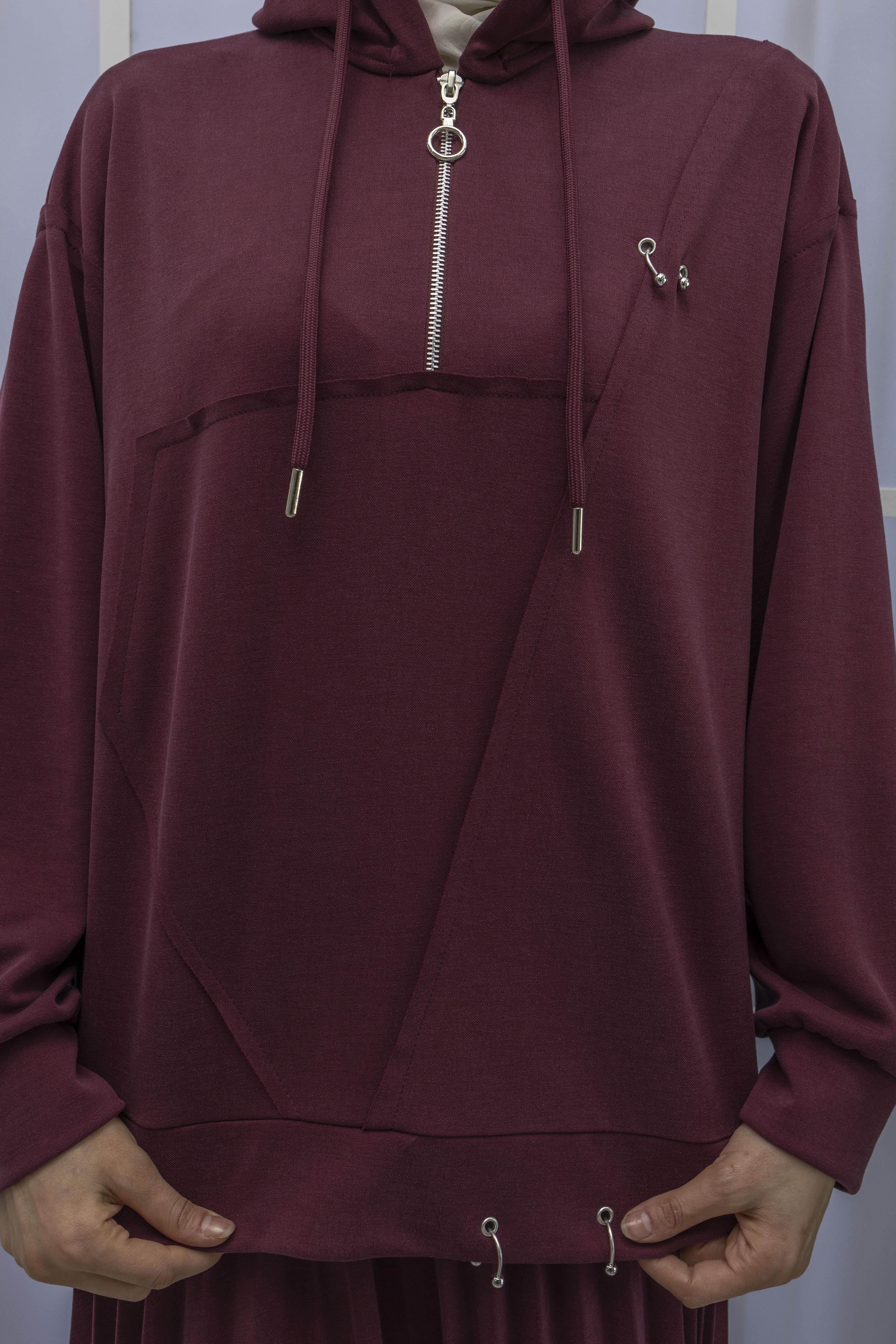 TENSEL OYSHO KUMAŞ SPOR ETEKLİ TAKIM Bordo OTW70062