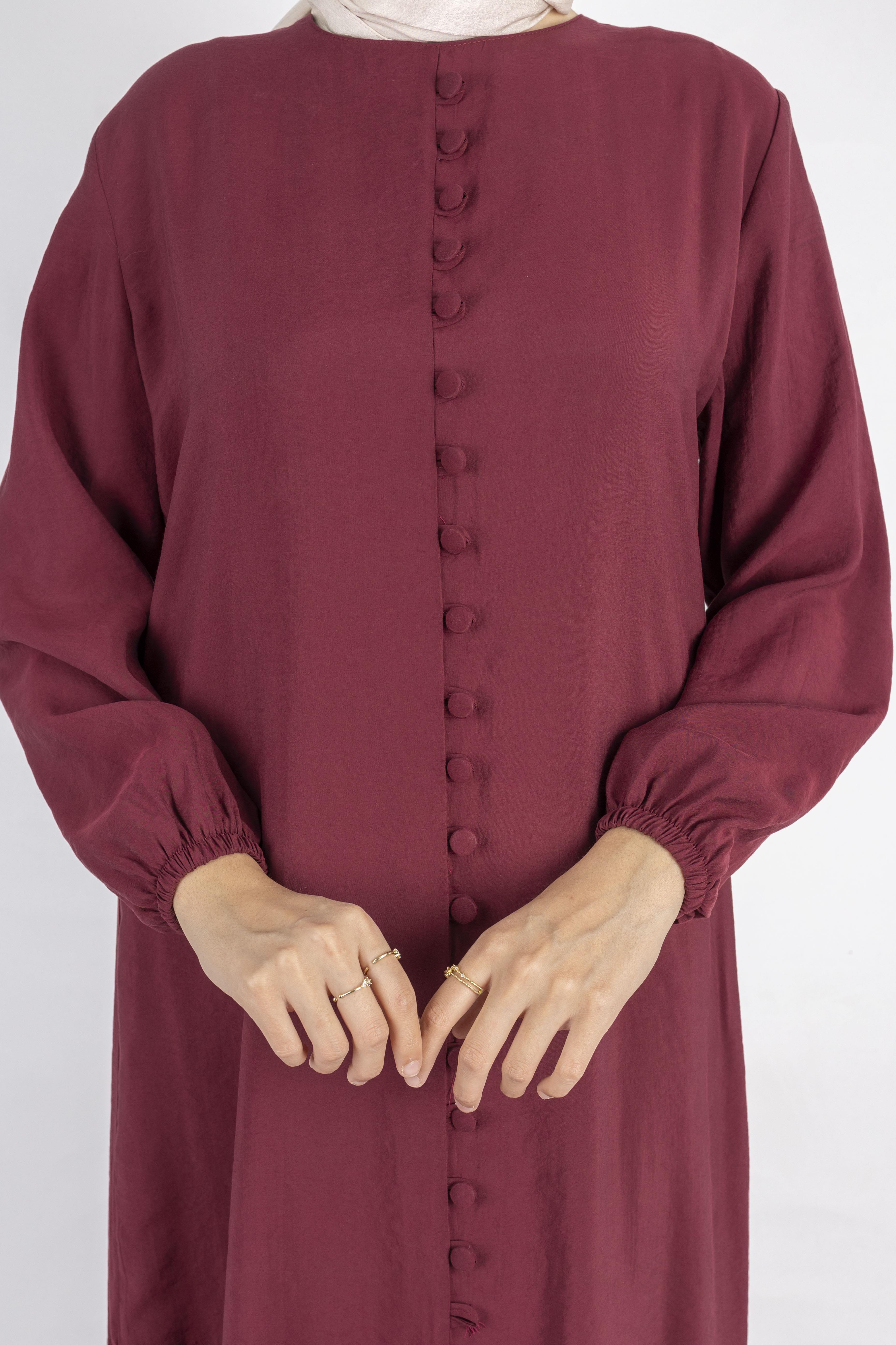 Volan Etek Detaylı Düğmeli Elbise Bordo OTW2178