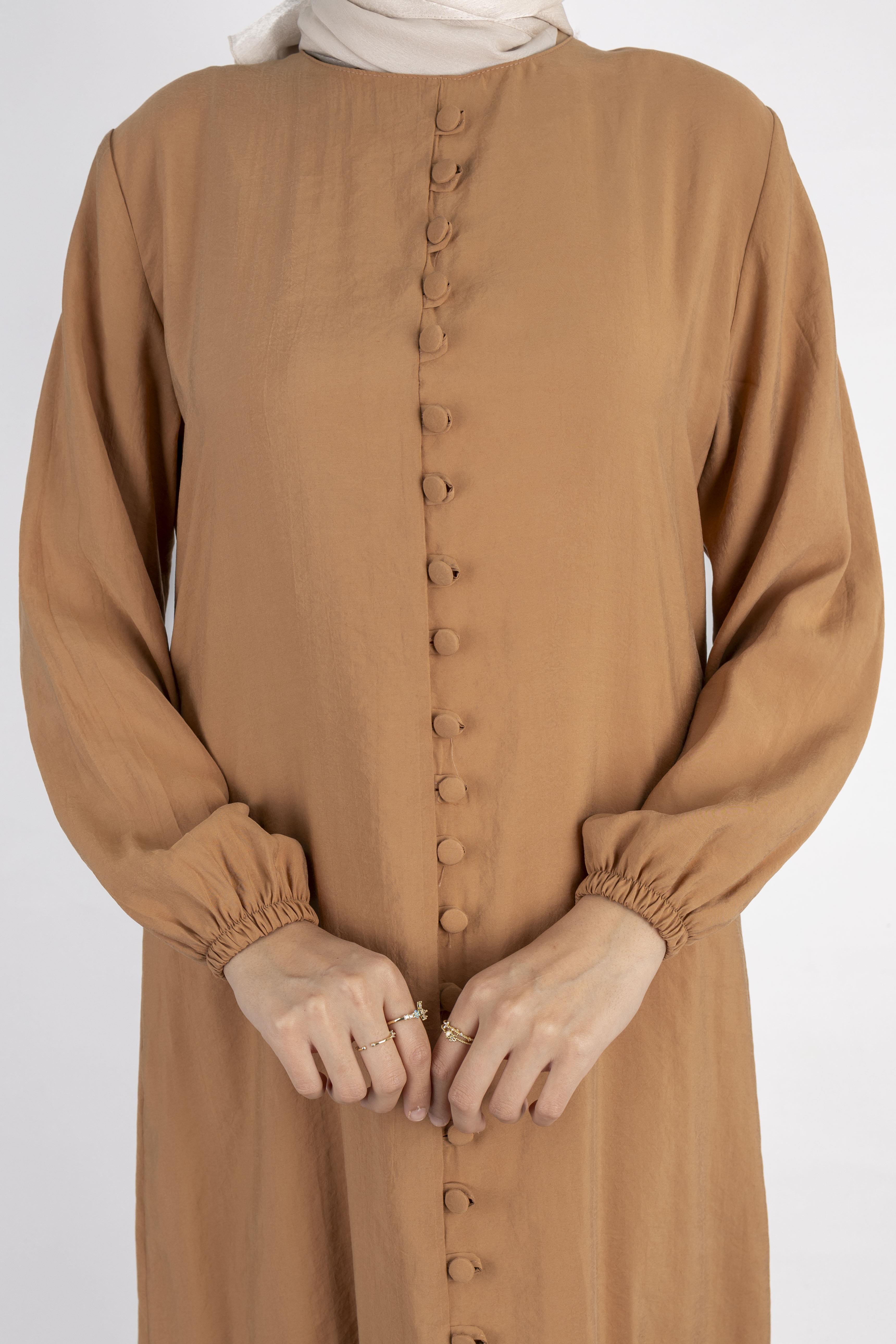 Volan Etek Detaylı Düğmeli Elbise Camel OTW2178