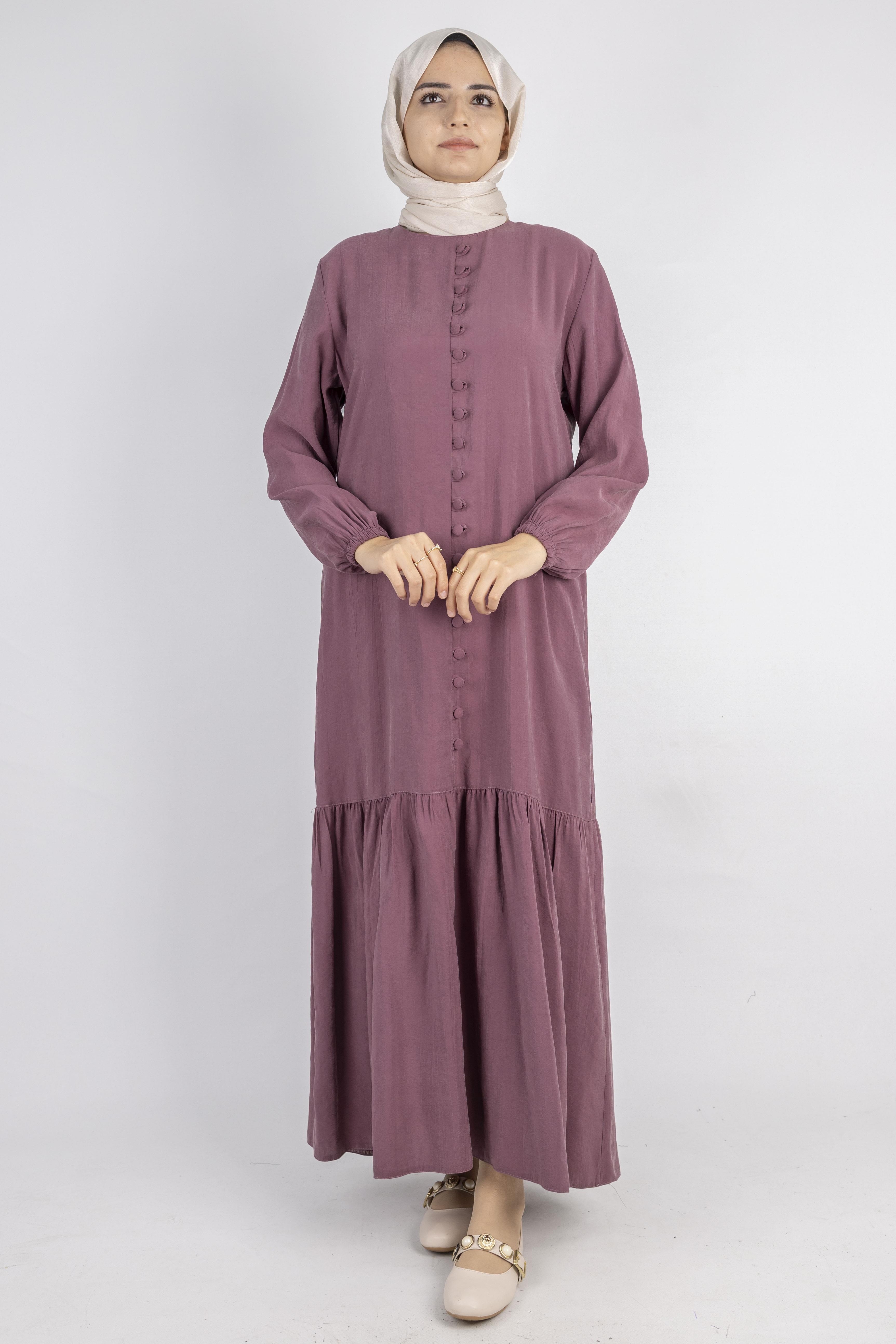 Volan Etek Detaylı Düğmeli Elbise Dut OTW2178