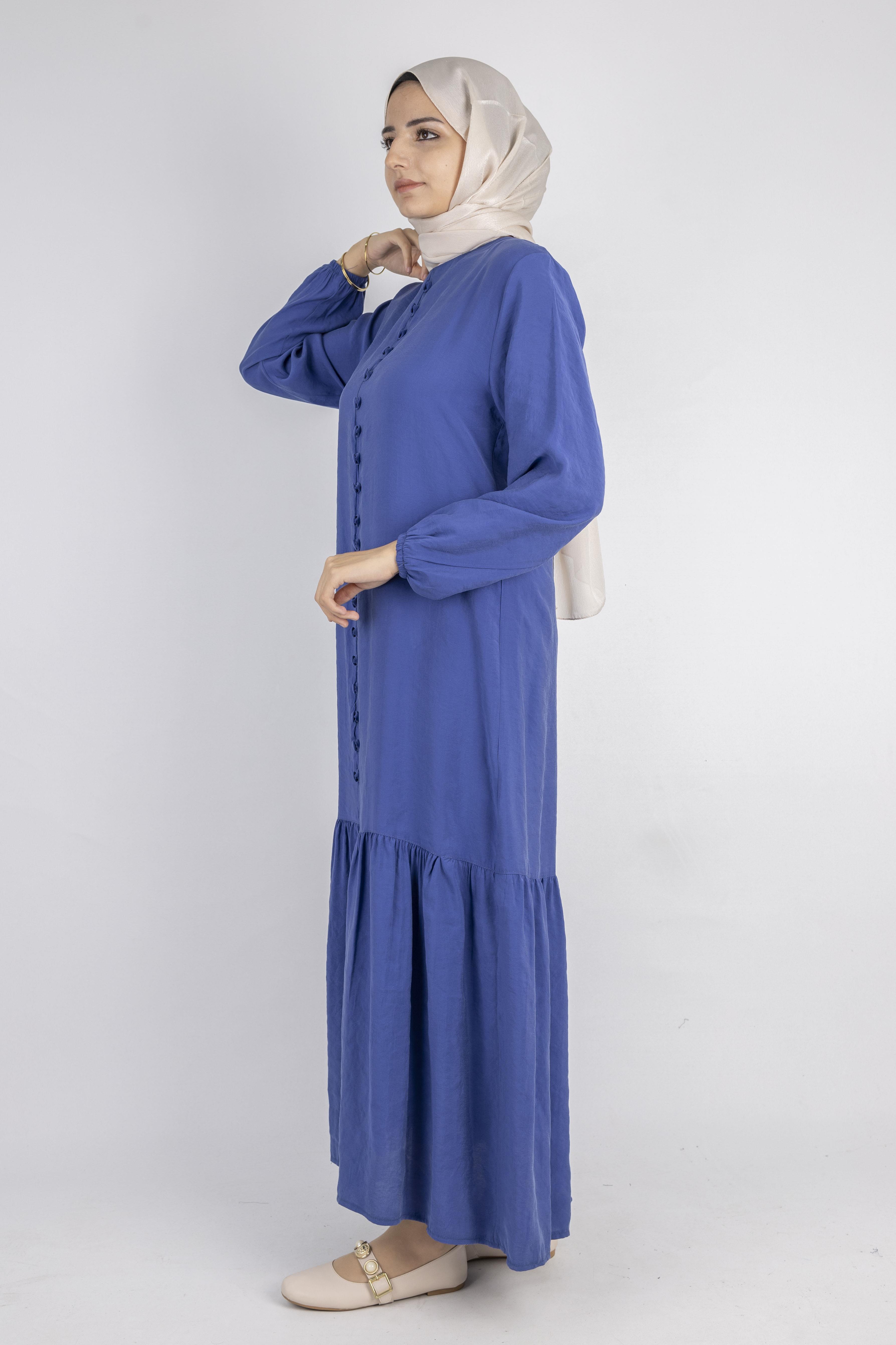 Volan Etek Detaylı Düğmeli Elbise İndigo OTW2178