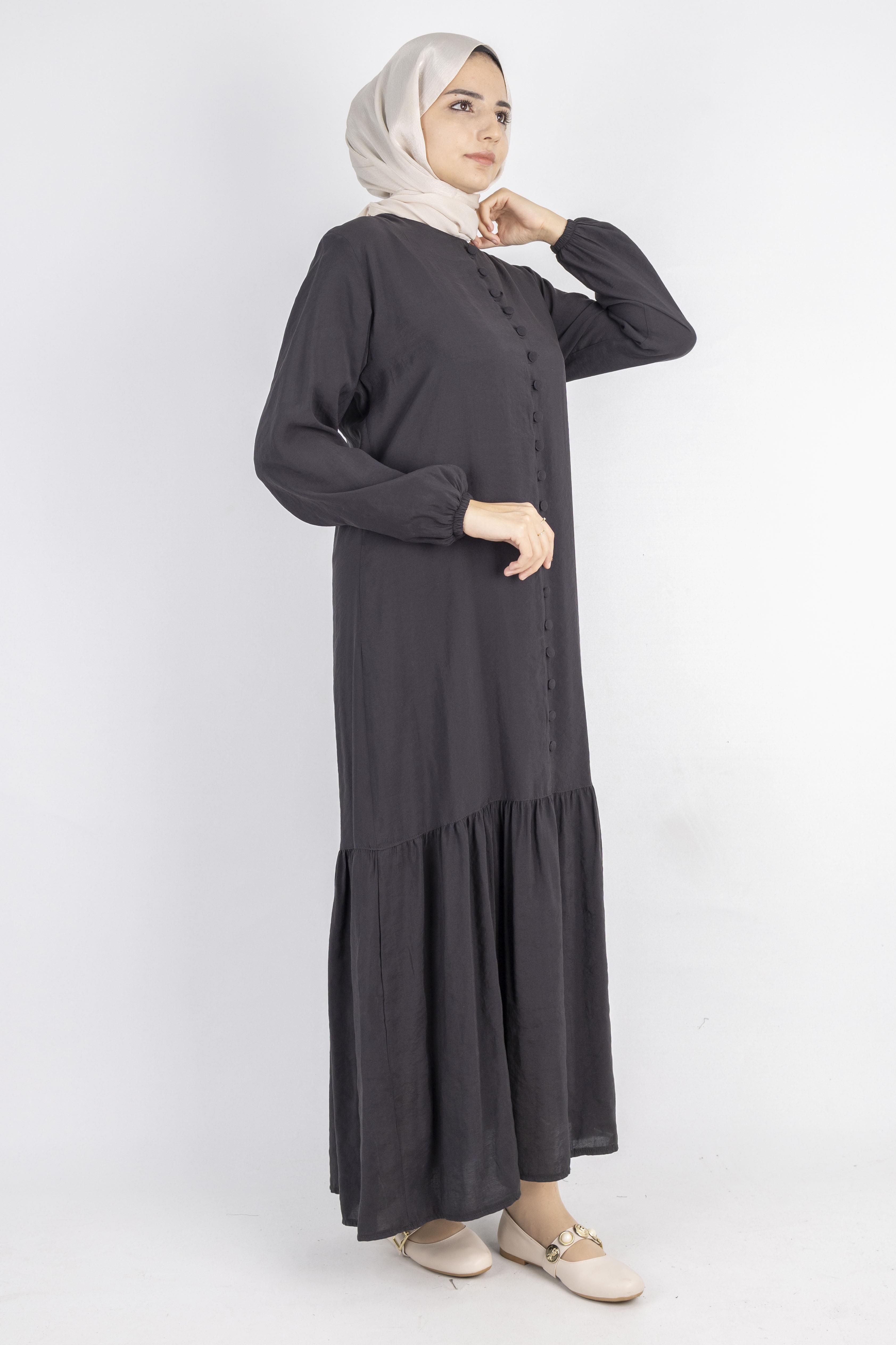 Volan Etek Detaylı Düğmeli Elbise Siyah OTW2178