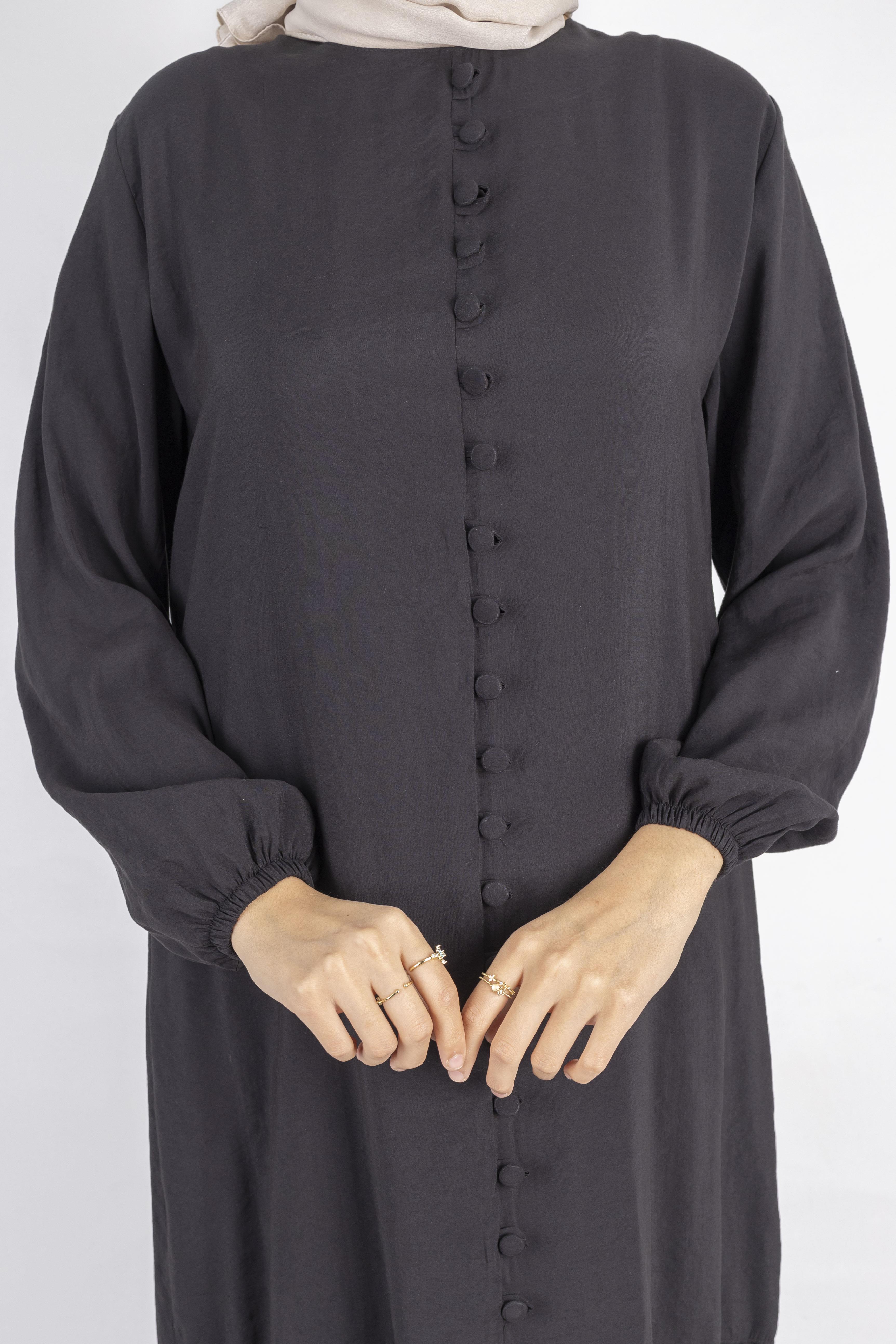 Volan Etek Detaylı Düğmeli Elbise Siyah OTW2178