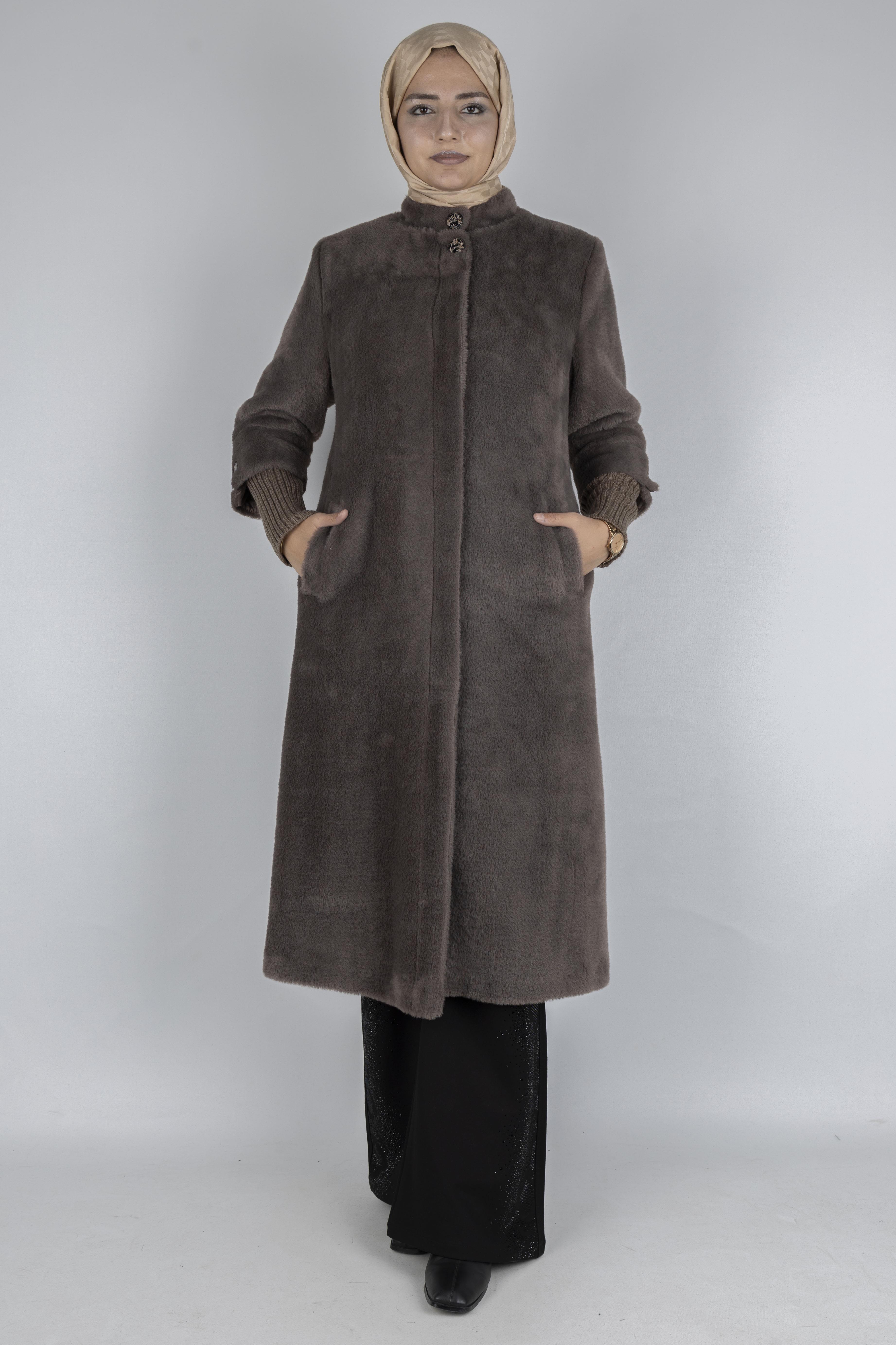 Yaka Düğmeli Angora Kaban Kahve OTW1252