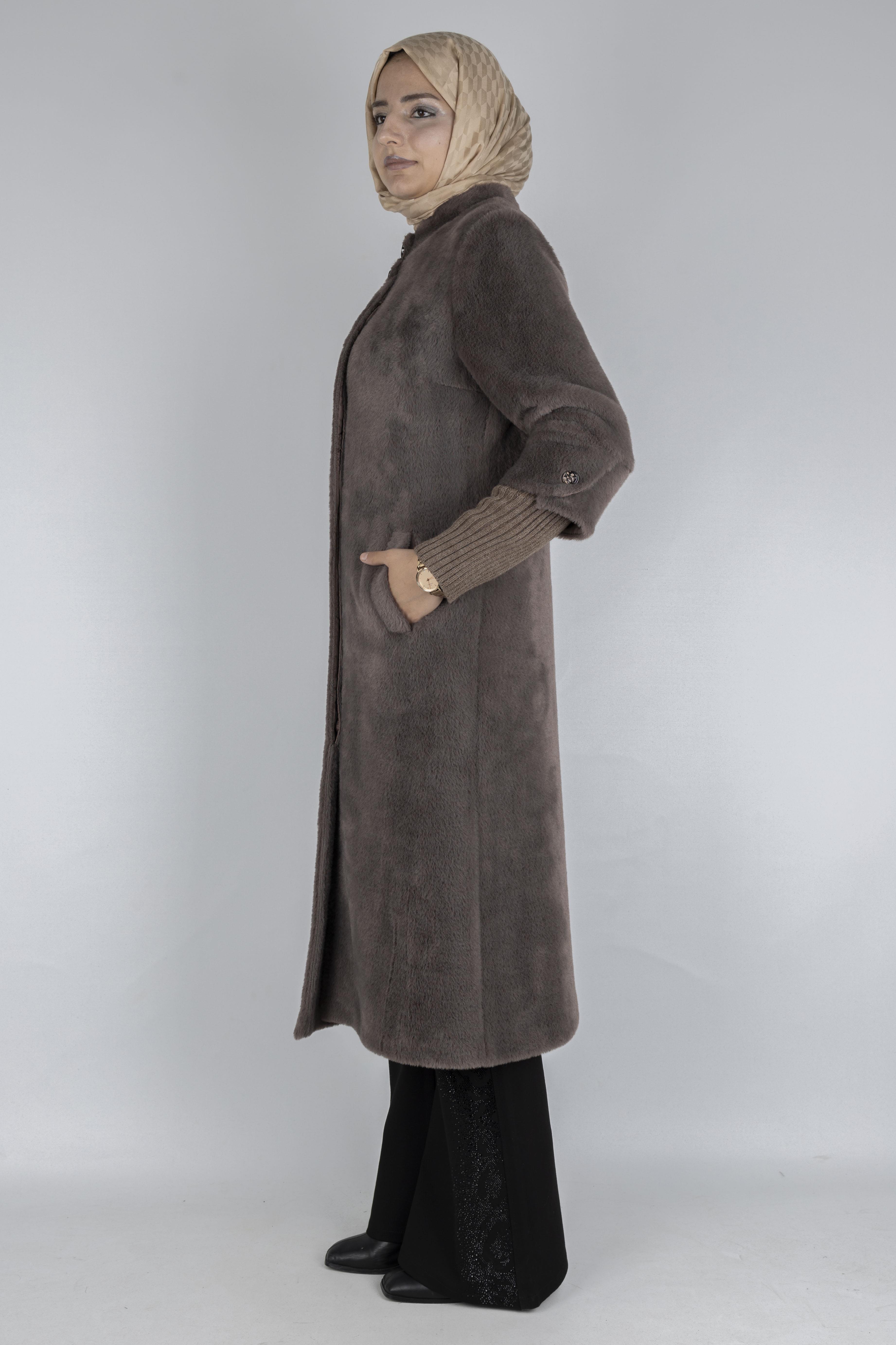 Yaka Düğmeli Angora Kaban Kahve OTW1252