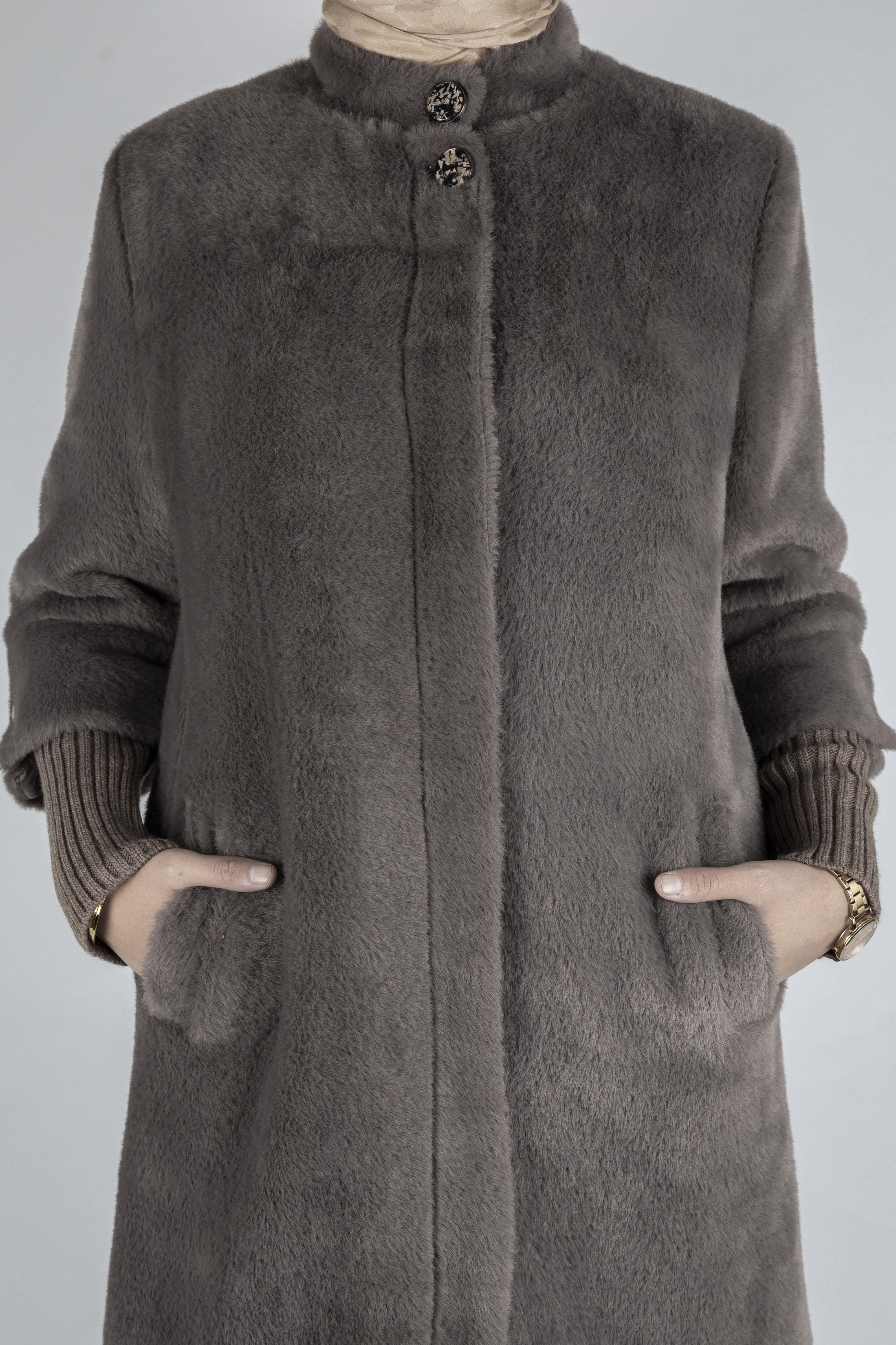 Yaka Düğmeli Angora Kaban Kahve OTW1252