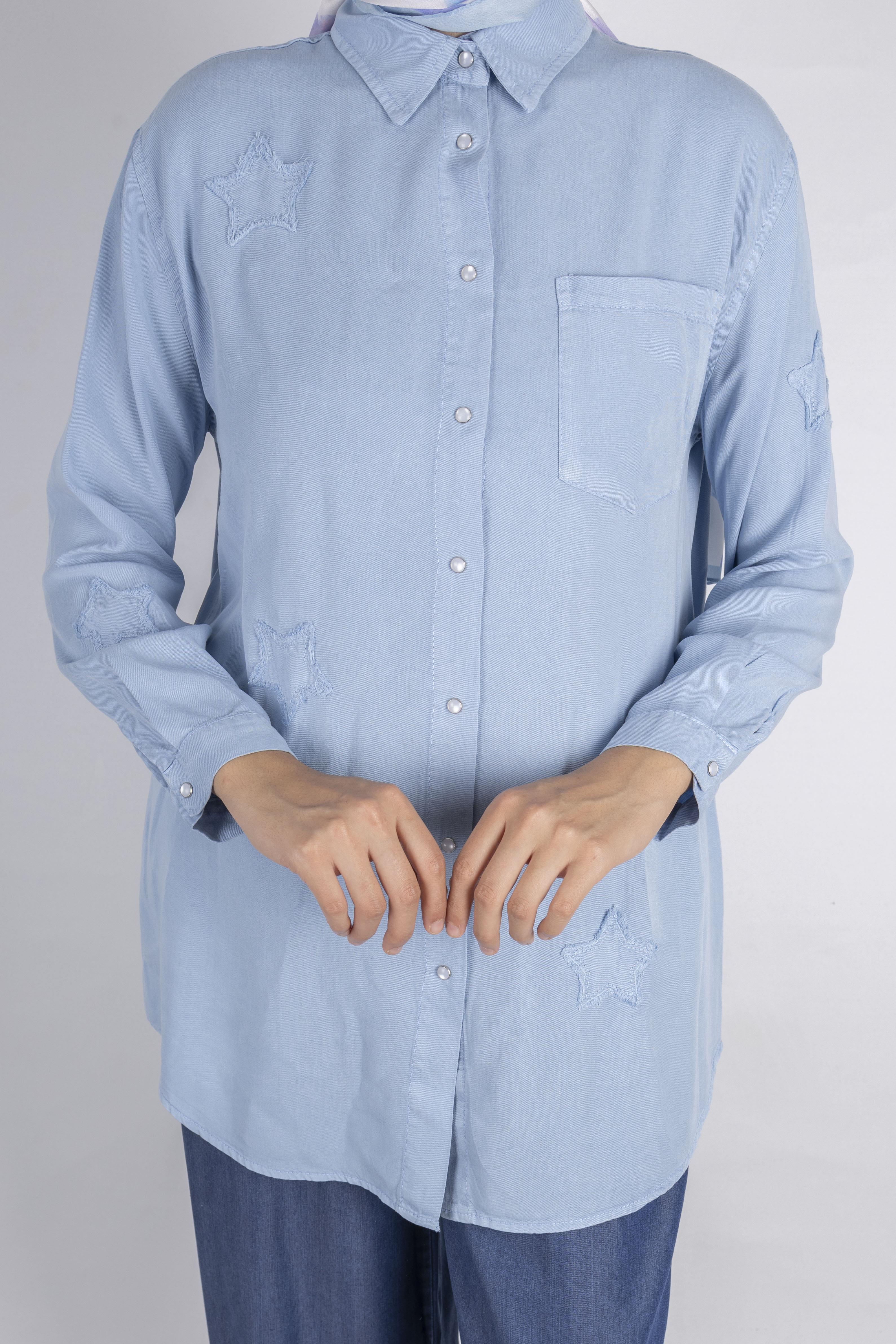 Yıldız Nakışlı Gömlek Mavi OTW7343