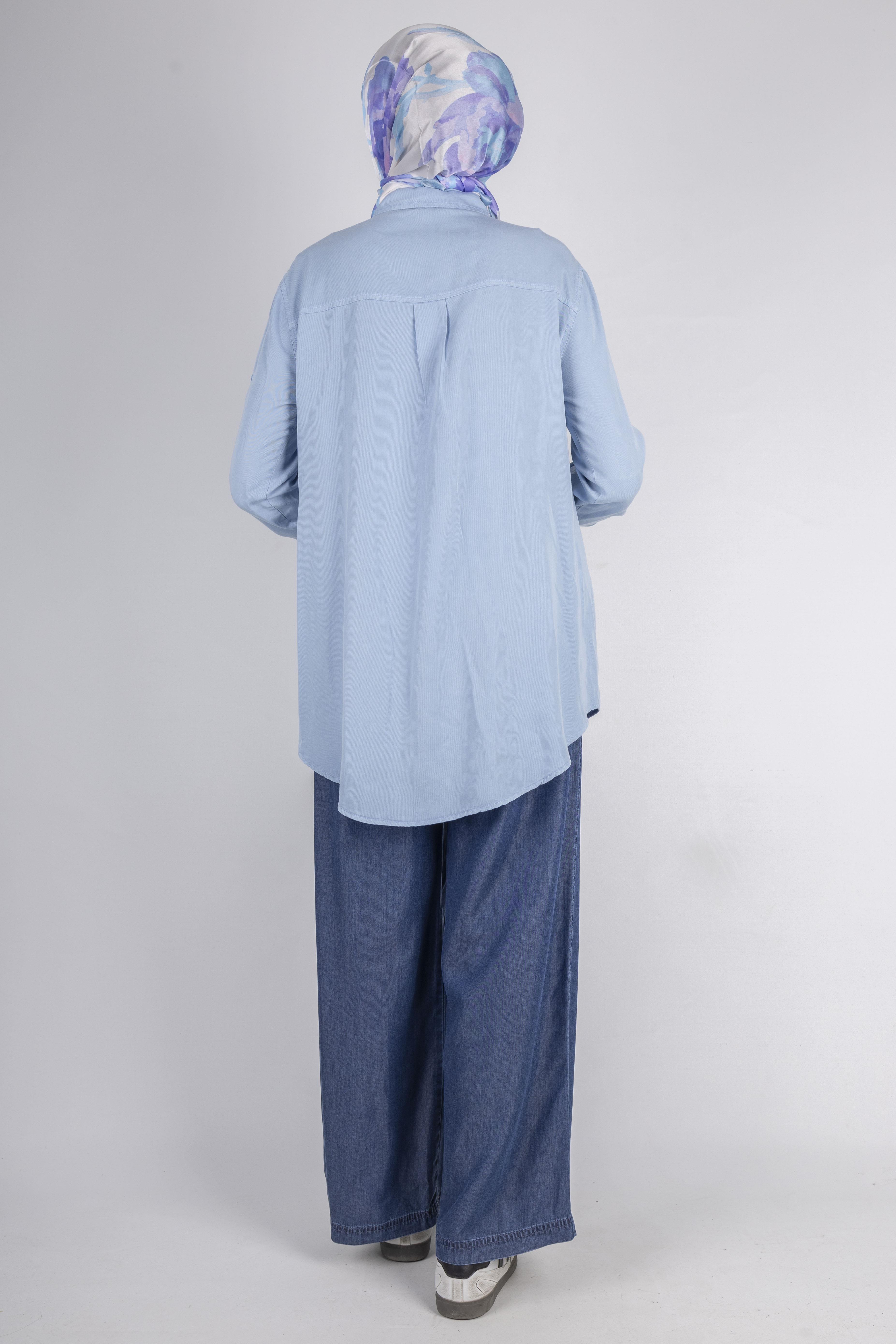 Yıldız Nakışlı Gömlek Mavi OTW7343