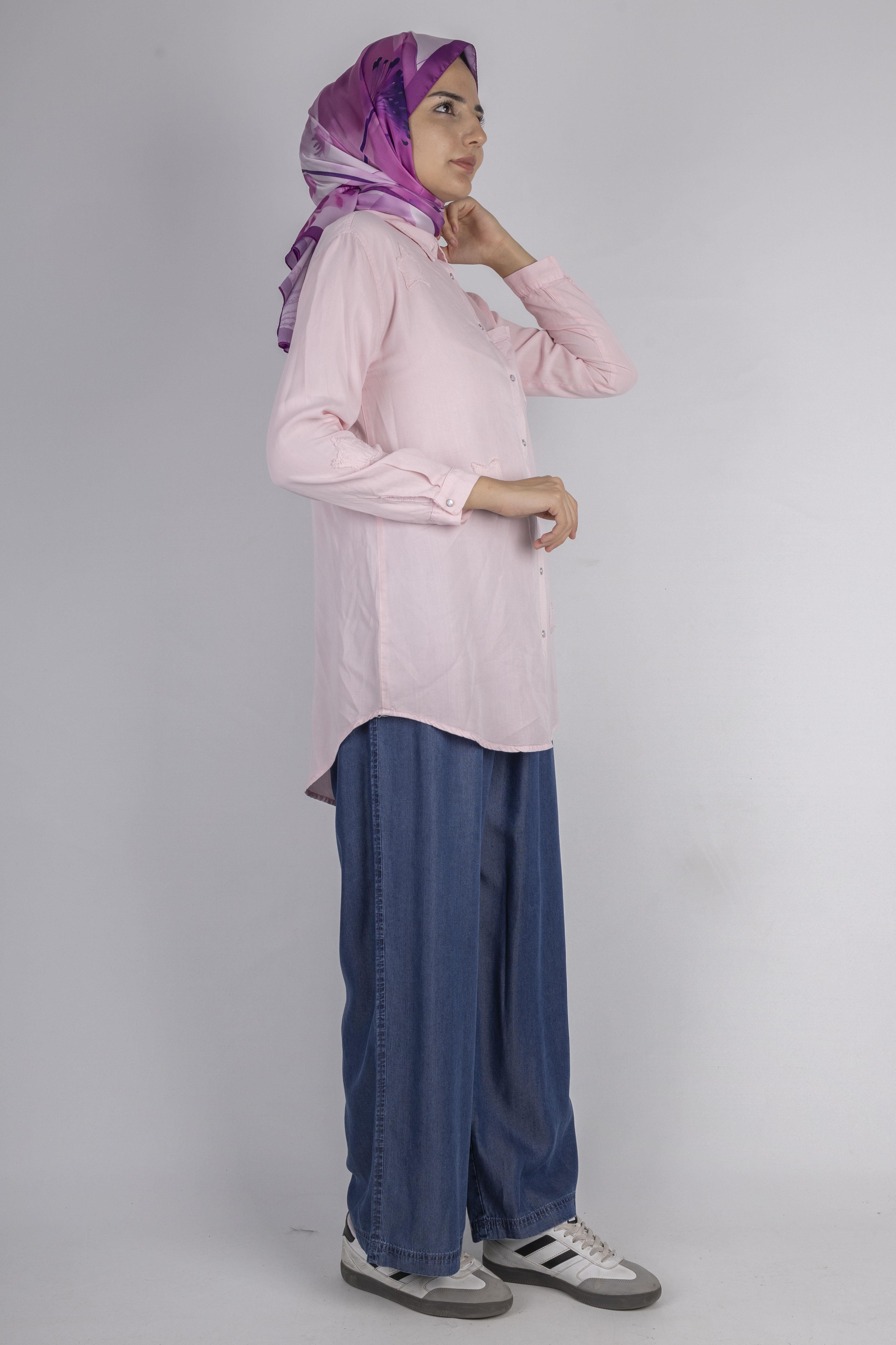 Yıldız Nakışlı Gömlek Pembe OTW7343