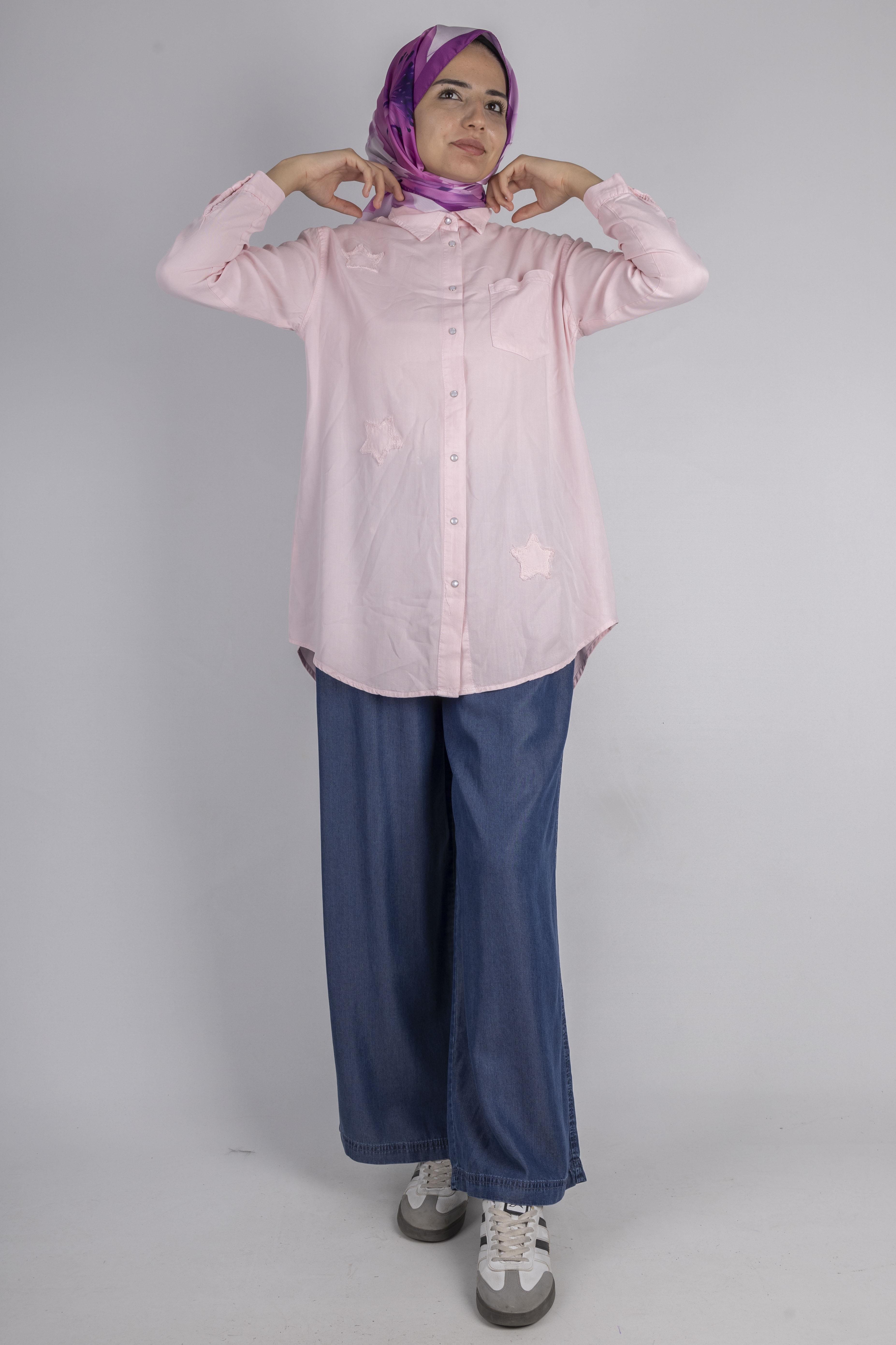 Yıldız Nakışlı Gömlek Pembe OTW7343