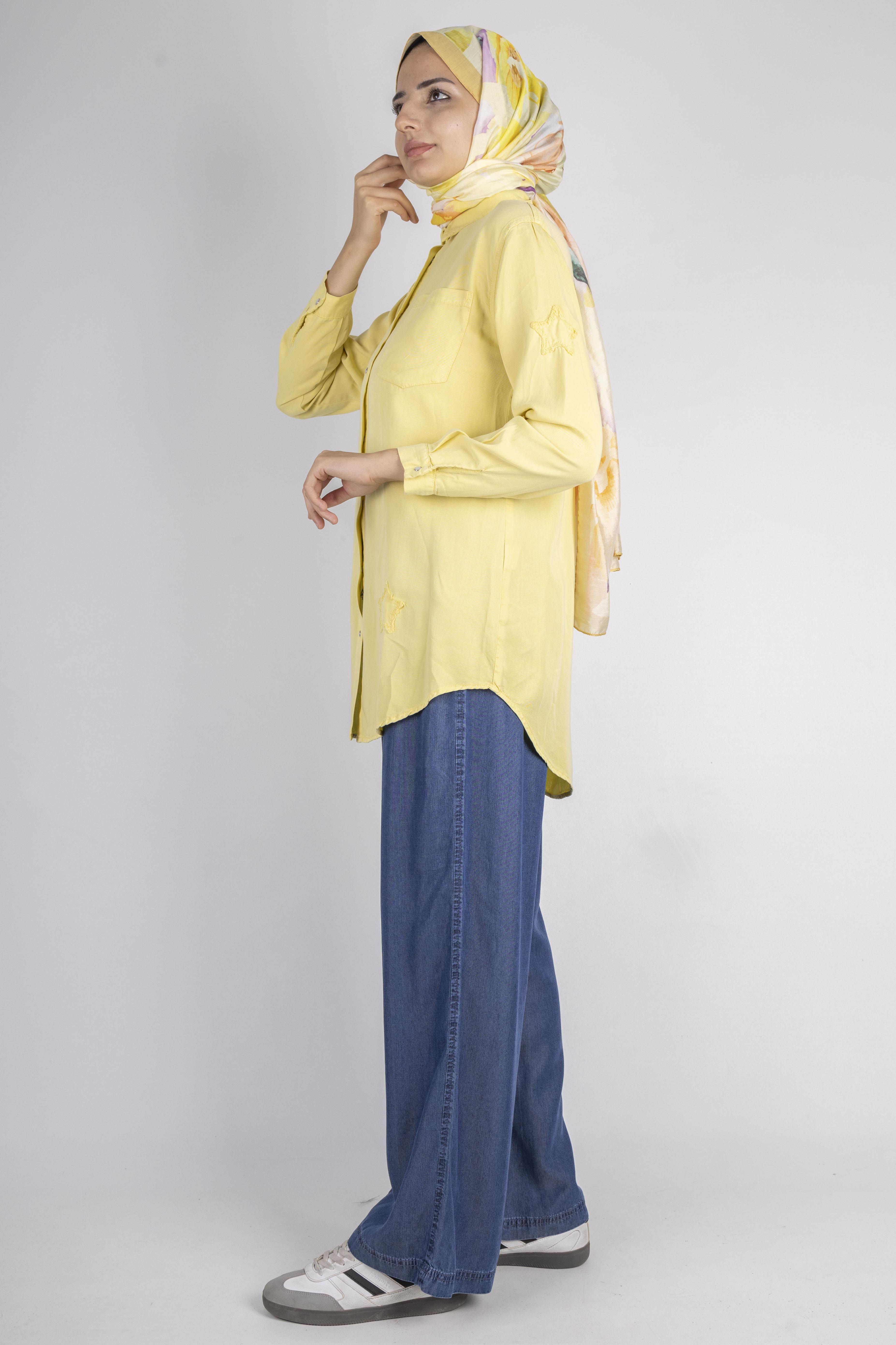 Yıldız Nakışlı Gömlek Sarı OTW7343