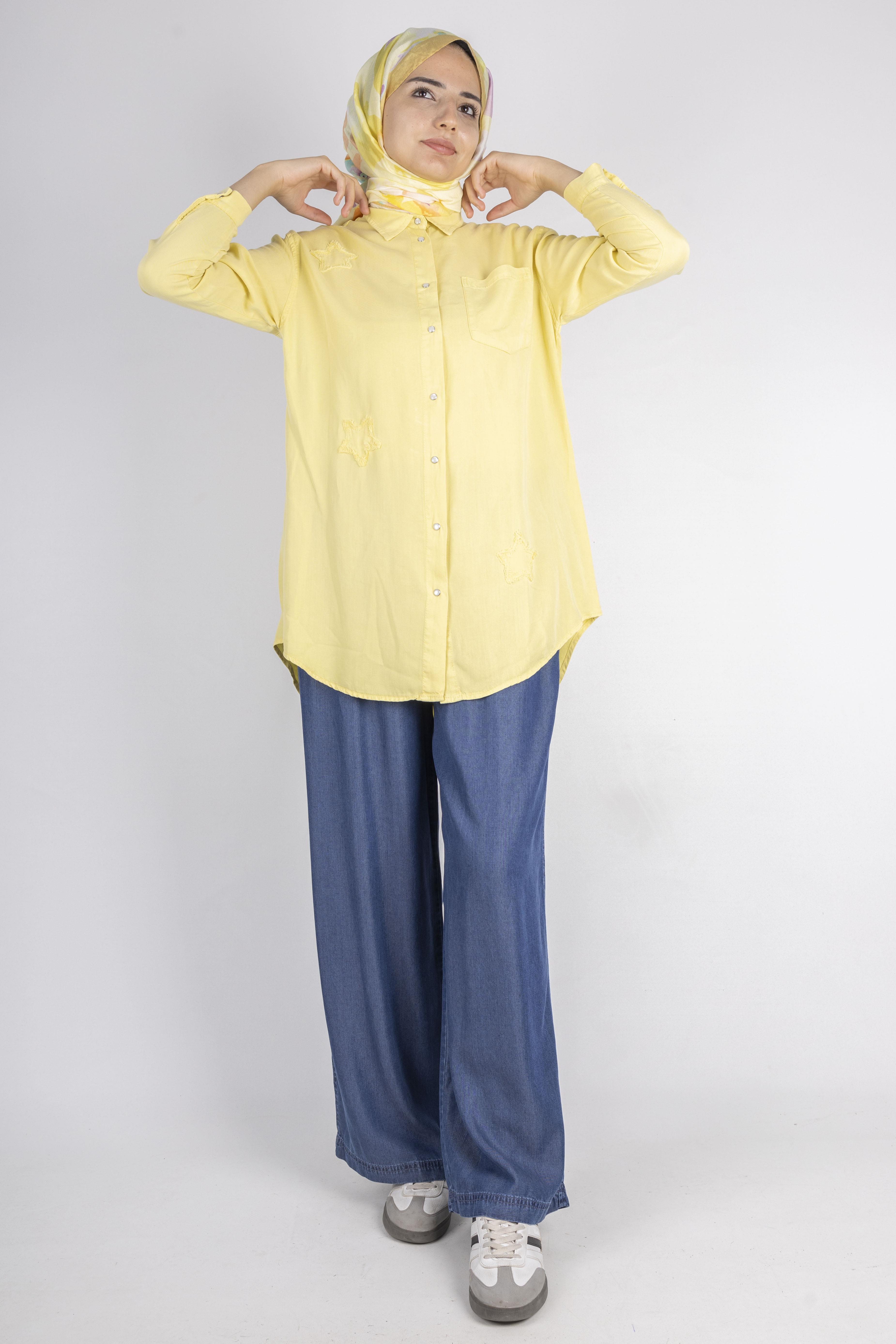 Yıldız Nakışlı Gömlek Sarı OTW7343