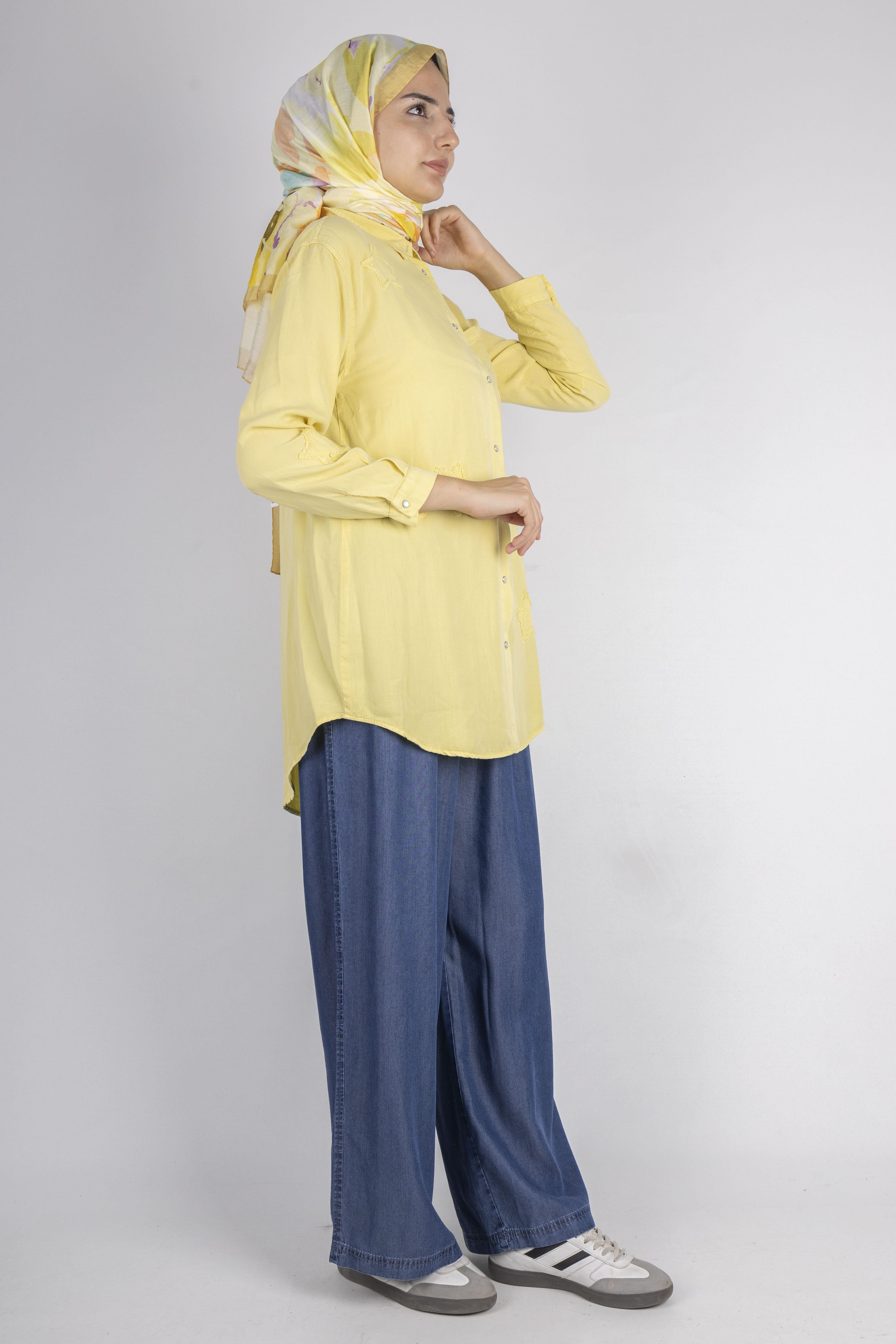 Yıldız Nakışlı Gömlek Sarı OTW7343