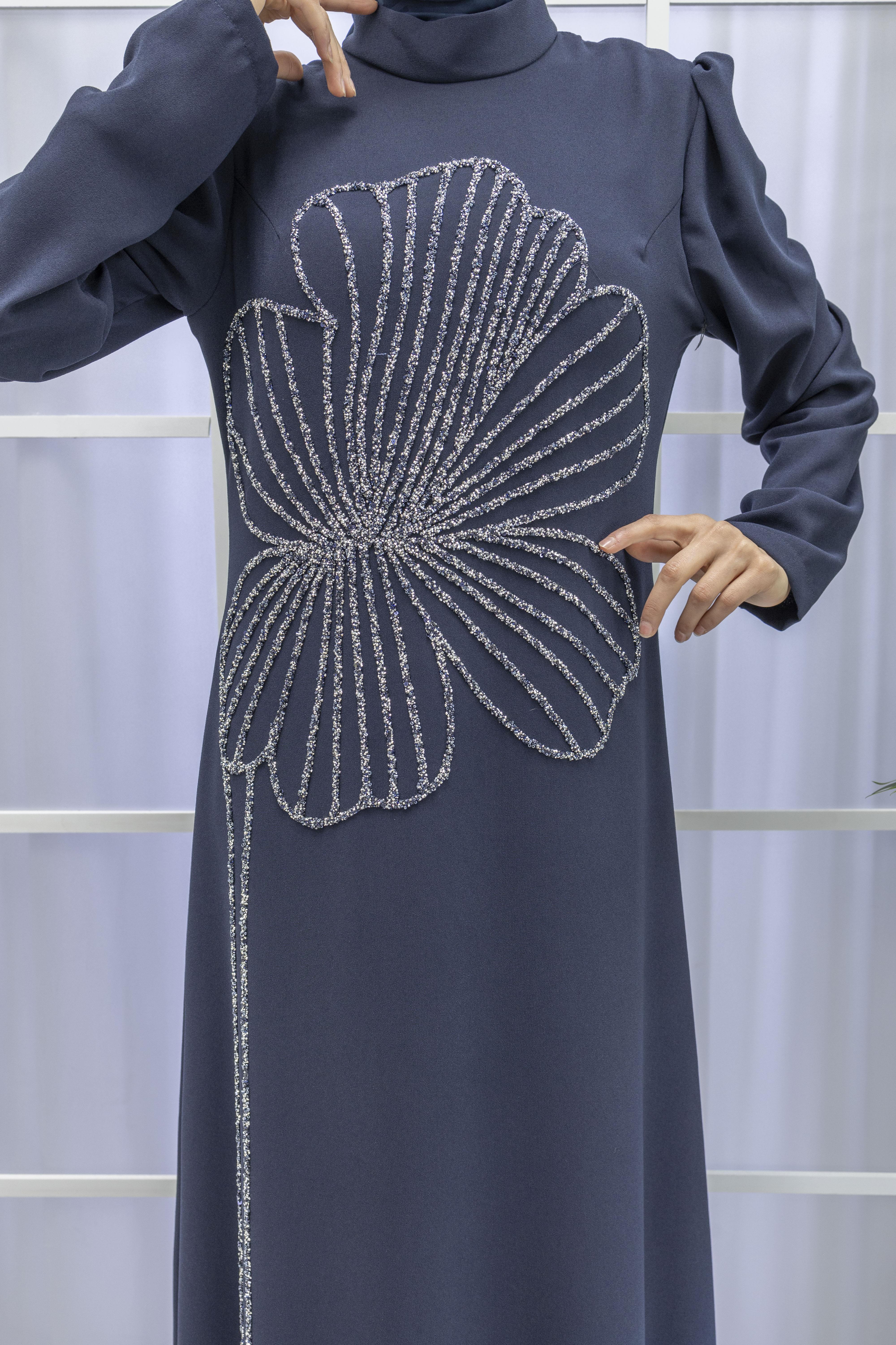 Yonca Desenli Elbise Lacivert OTW4599