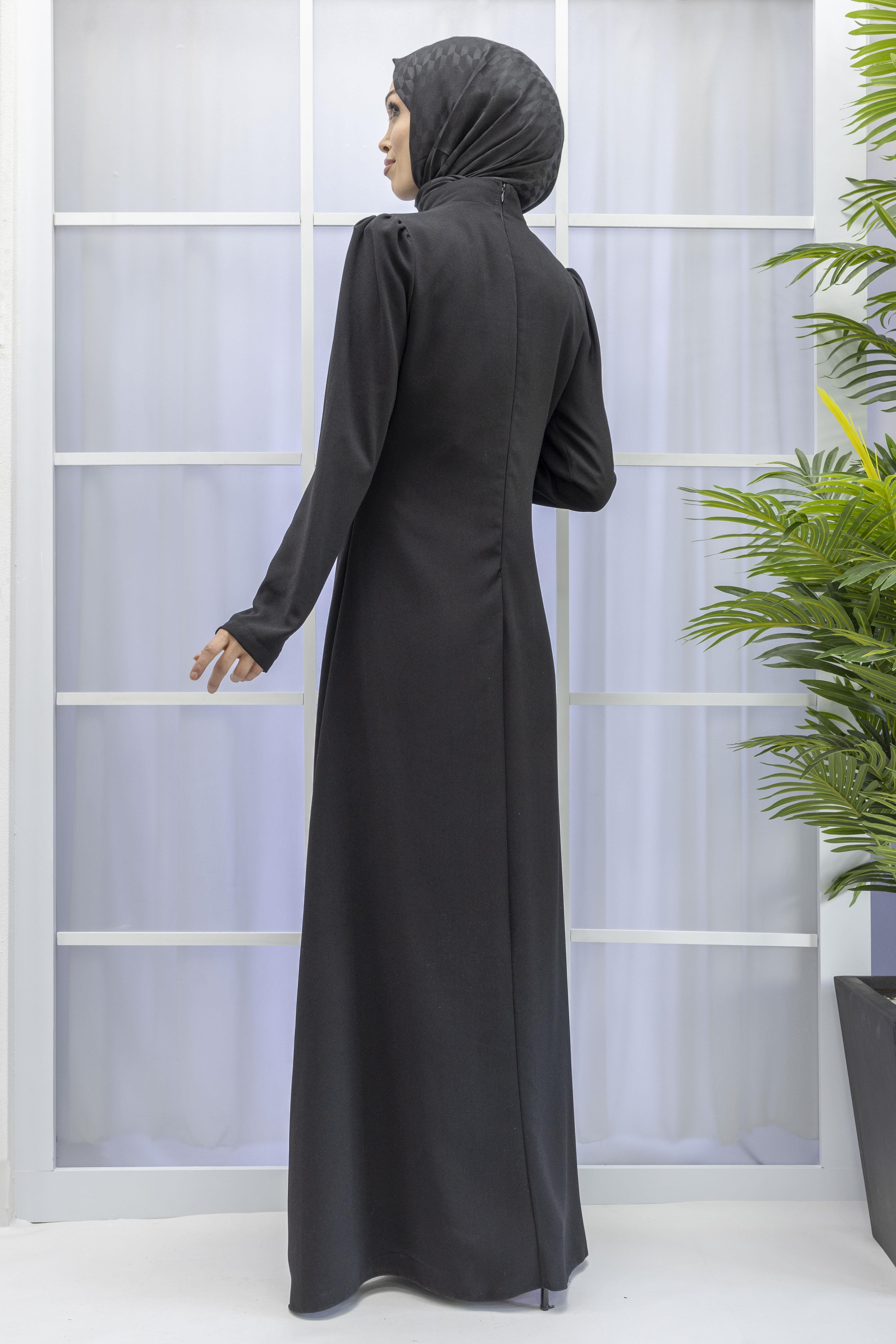 Yonca Desenli Elbise Siyah OTW4599