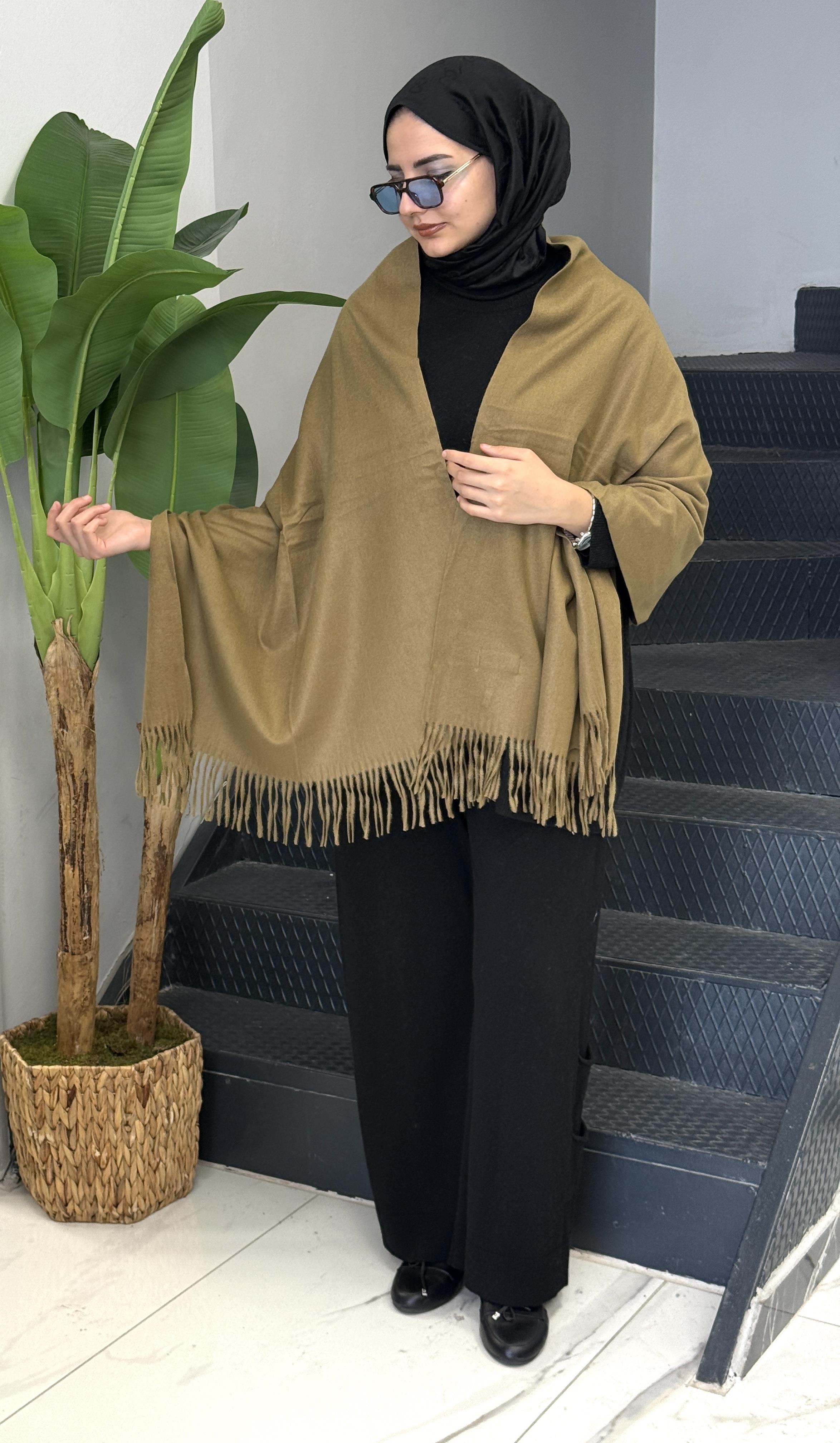 Yün Kaşmir Omuz Şalı Yağ Yeşili OTW6240