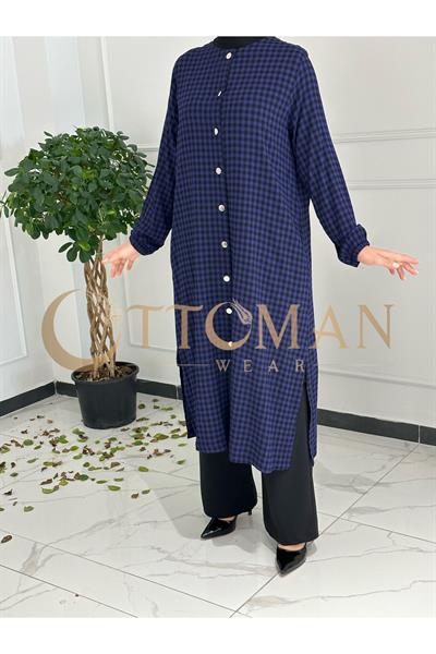 Yakasız Ekose Gömlek Mor OTW23157
