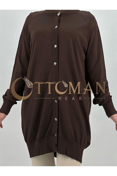 Düğmeli Kısa Triko Hırka Kahve OTW2770