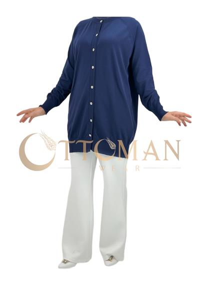 Düğmeli Kısa Triko Hırka Lacivert OTW2770