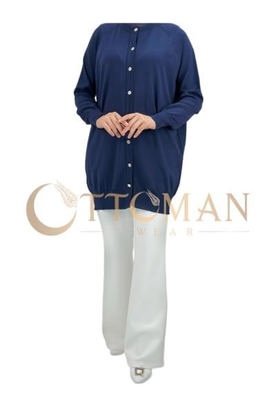 Düğmeli Kısa Triko Hırka Lacivert OTW2770