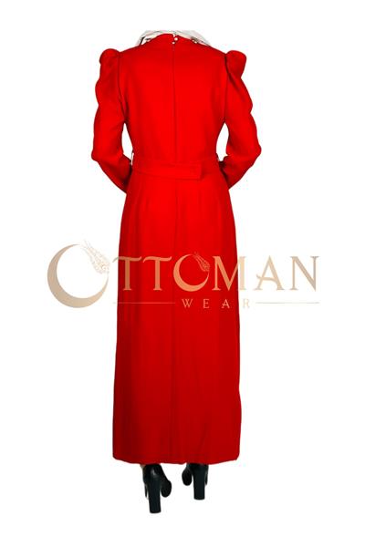 Yaka-Kemer Taş Detaylı Abiye Elbise Kırmızı OTW3553