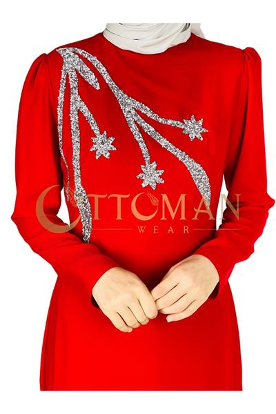 Omuz İşleme Detaylı Abiye Elbise Kırmızı OTW3609