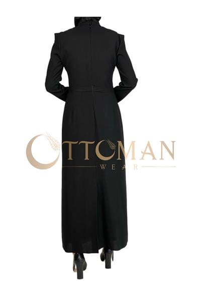 Omuz İşleme Detaylı Abiye Elbise Siyah OTW3609