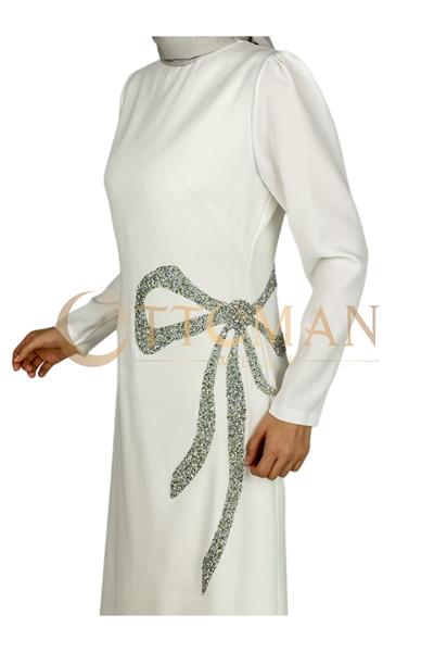 Fiyonk İşleme Detaylı Abiye Elbise Ekru OTW3701