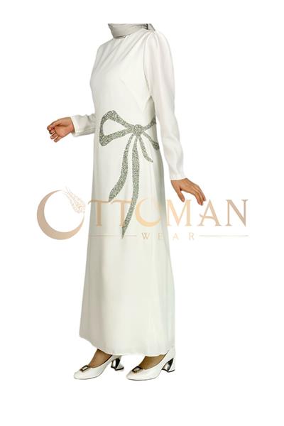 Fiyonk İşleme Detaylı Abiye Elbise Ekru OTW3701