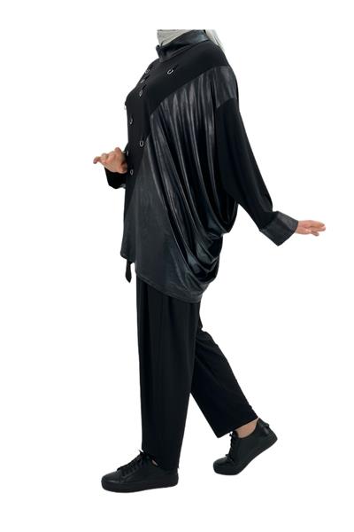 Deri Detaylı Pantolonlu Takım Siyah OTW41918