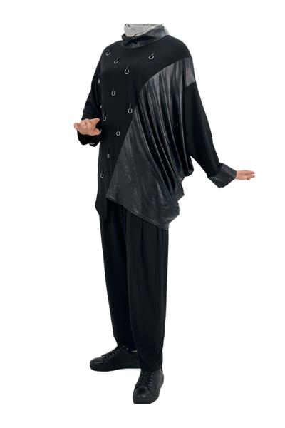 Deri Detaylı Pantolonlu Takım Siyah OTW41918