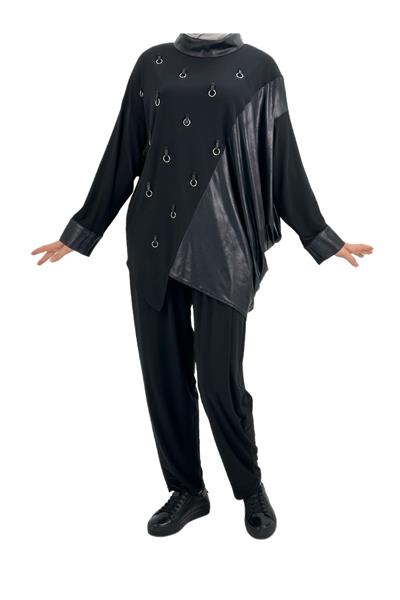 Deri Detaylı Pantolonlu Takım Siyah OTW41918