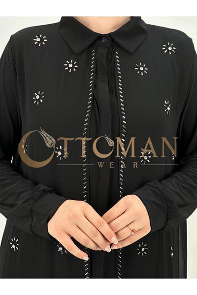 Önü Taşlı Şifon Tunik Siyah OTW4474