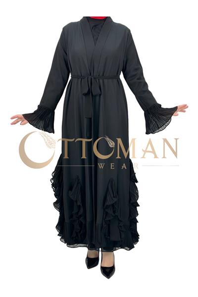 Fırfır Detaylı Abaya Siyah OTW4482