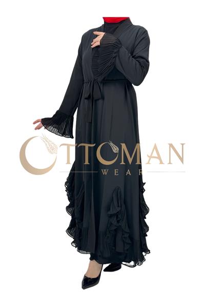 Fırfır Detaylı Abaya Siyah OTW4482
