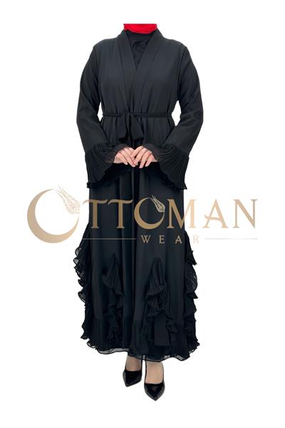 Fırfır Detaylı Abaya Siyah OTW4482