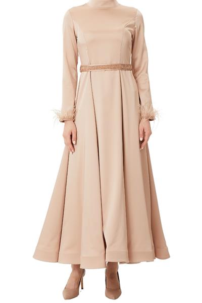 Kemerli Saten Abiye Elbise Gold OTW4609