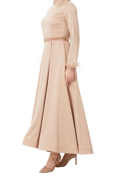 Kemerli Saten Abiye Elbise Gold OTW4609