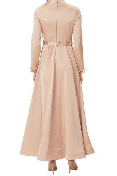 Kemerli Saten Abiye Elbise Gold OTW4609