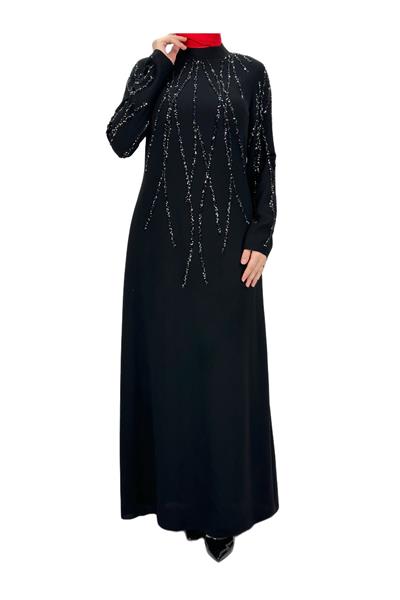 Taş İşlemeli Abiye Elbise Siyah OTW4660