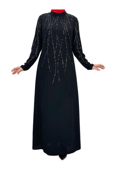 Taş İşlemeli Abiye Elbise Siyah OTW4660