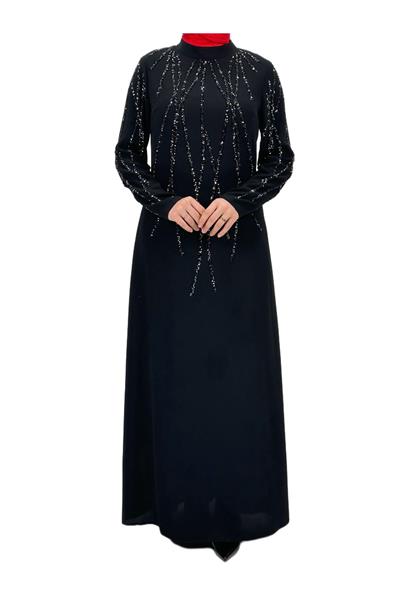 Taş İşlemeli Abiye Elbise Siyah OTW4660