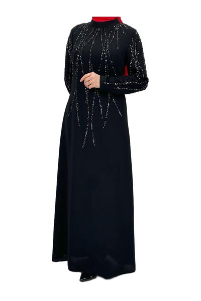 Taş İşlemeli Abiye Elbise Siyah OTW4660