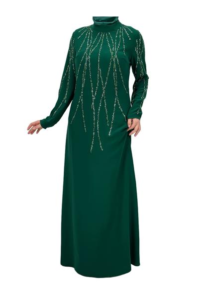 Taş İşlemeli Abiye Elbise Yeşil OTW4660