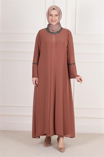 Büyük Beden Sandy Abiye Elbise Bakır OTW50001