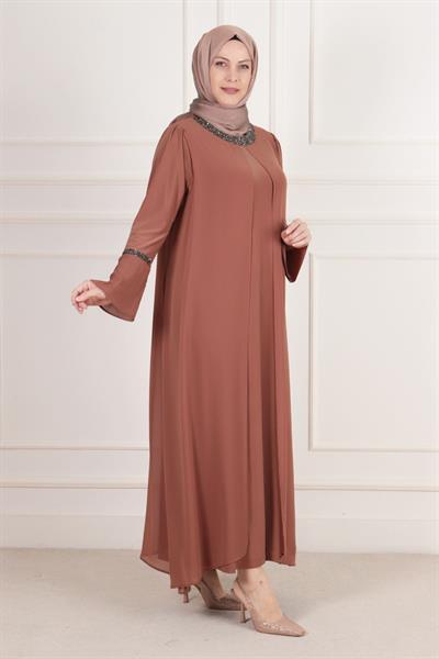 Büyük Beden Sandy Abiye Elbise Bakır OTW50001