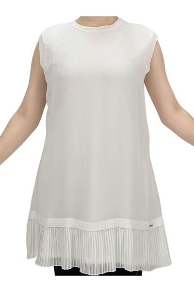 Büyük Beden Piliseli Kolsuz İçlik Ekru OTW876