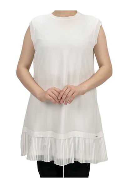 Büyük Beden Piliseli Kolsuz İçlik Ekru OTW876