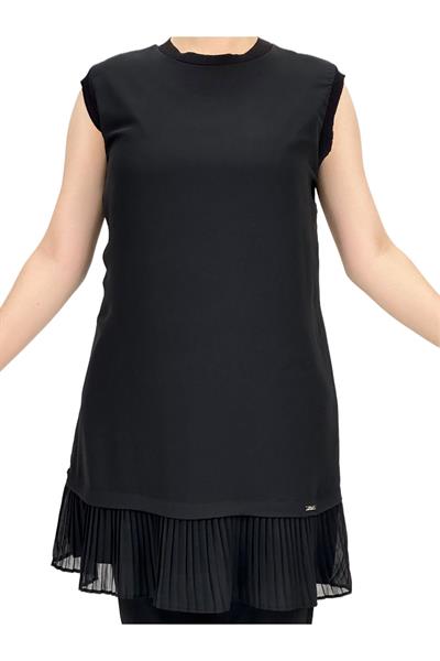 Büyük Beden Piliseli Kolsuz İçlik Siyah OTW876