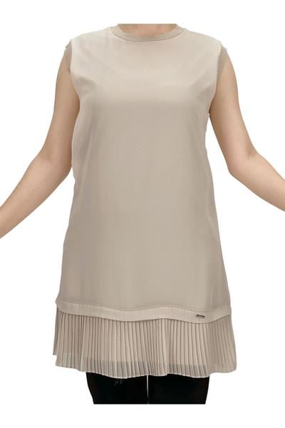 Büyük Beden Piliseli Kolsuz İçlik Taş OTW876